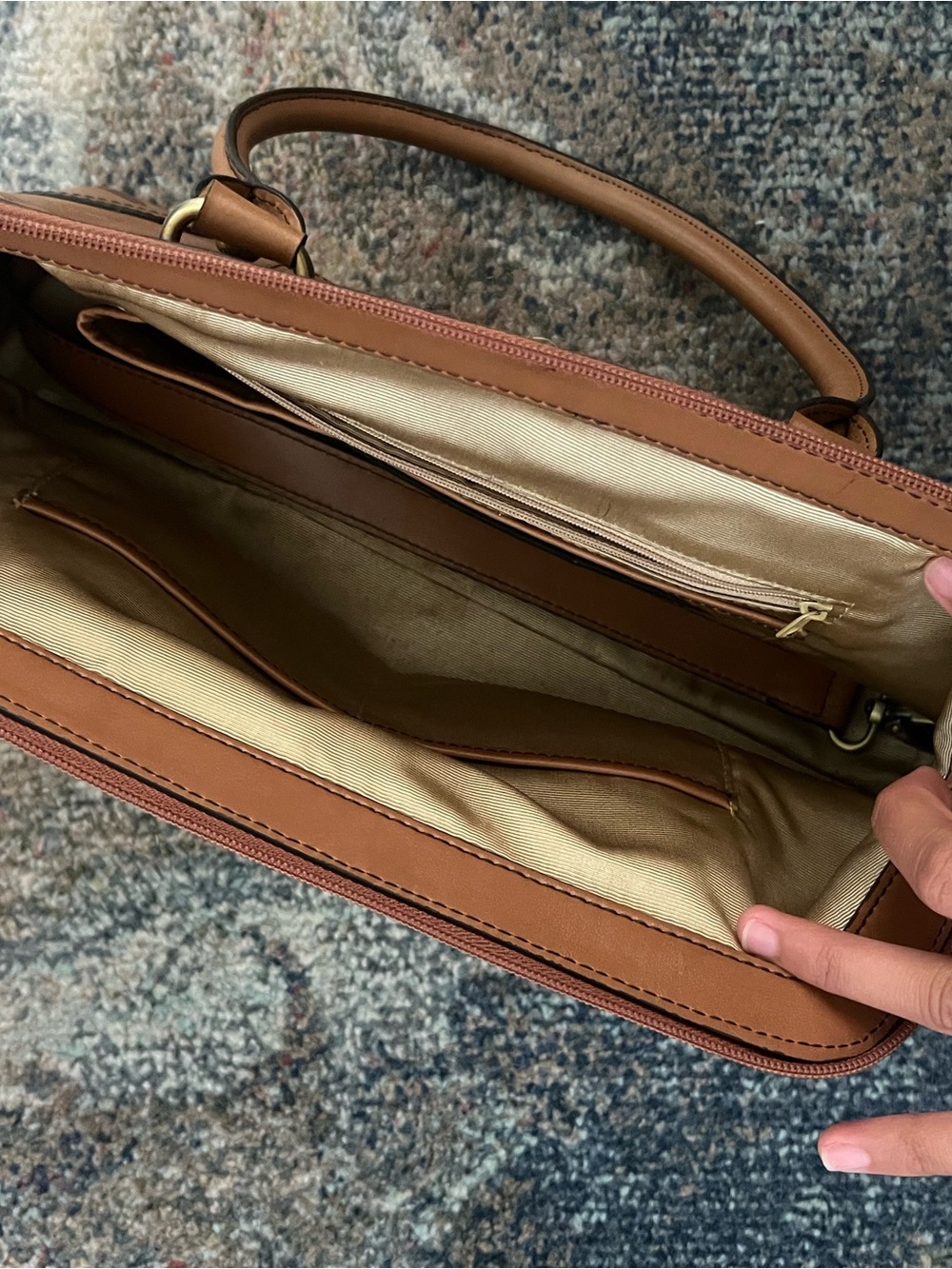 Etienne Aigner Tan Leather Satchel with Gold-Tone Lock - Picture 2 of 3